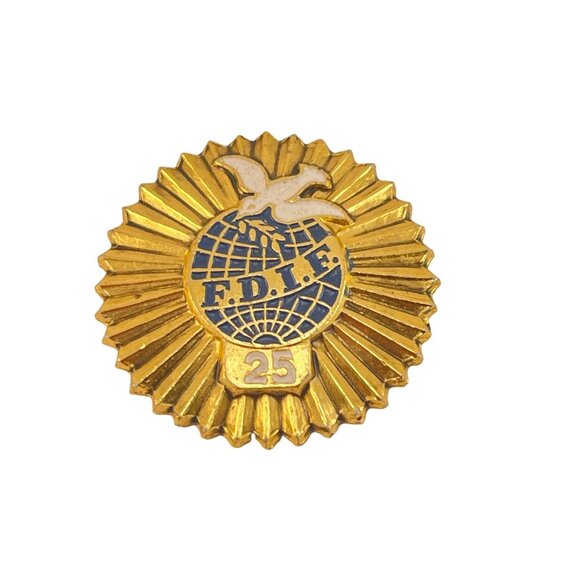 Vintage FDLE 25 Year Service Pin Gold and Blue Enamel Badge Soviet Era Collectib - Picture 1 of 5